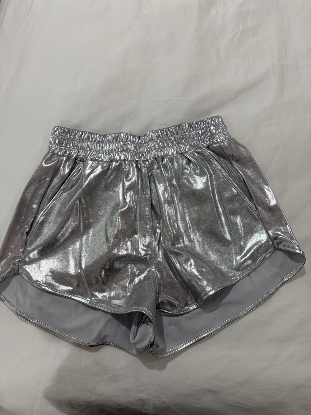 Metallic Silver Women's Athletic Shorts